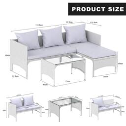 Gartistgo 3 Piece Rattan Garden Furniture Set L Shape Patio Sofa Lounge in Grey - thumbnail 5