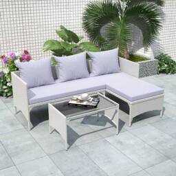 Gartistgo 3 Piece Rattan Garden Furniture Set L Shape Patio Sofa Lounge in Grey - thumbnail 1