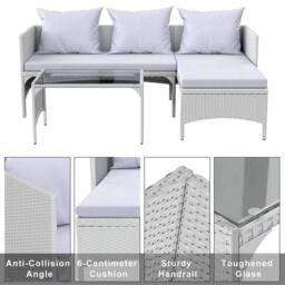 Gartistgo 3 Piece Rattan Garden Furniture Set L Shape Patio Sofa Lounge in Grey - thumbnail 6