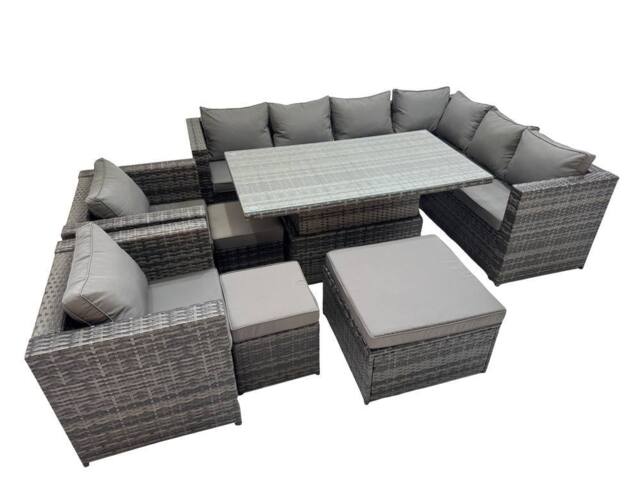 Fimous 11 Seater Rattan Corner Sofa Sets with 2 Chairs 3 Stool in Dark Grey - image 1