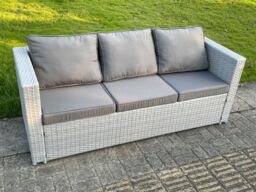 Fimous 11 Seater Outdoor Garden Dining Sets Rattan Furniture Gas Fire Pit Dining Table Gas Heater with Side Table in Light Grey - thumbnail 5