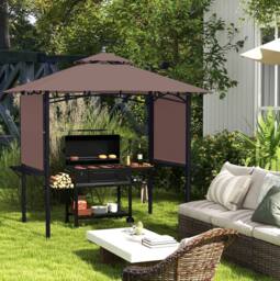 STILVORA BBQ Gazebo with Side Awnings & Shelves in Brown - thumbnail 2