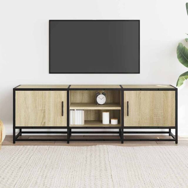 Berkfield Home TV Cabinet Sonoma Oak 120x35x41 cm Engineered Wood & Metal in Light Tan - Size: 120 x 35 x 41 cm - image 1
