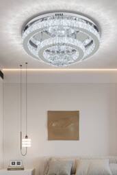 Double Tier Round Crystal with Balls Celling Light in Silver - thumbnail 1