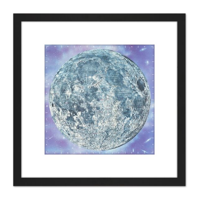 Artery8 Map Hammond 1966 Moon Chart Space Lunar Diagram 8X8 Inch Square Wooden Framed Wall Art Print Picture with Mount in Black - image 1