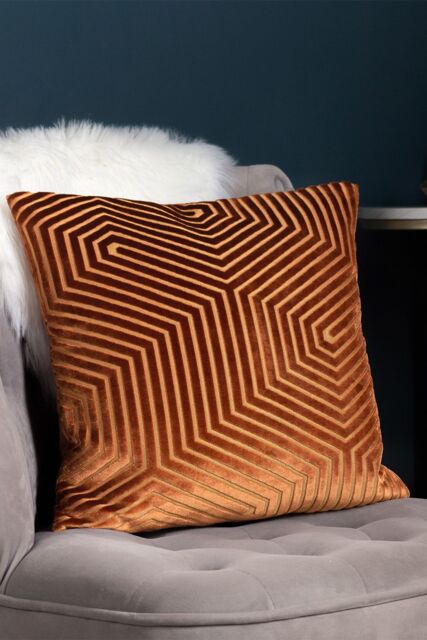 Paoletti Evoke Cut Velvet Cushion in Burnt Orange - Size: 45 cm x 45 cm - image 1