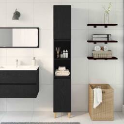 Berkfield Home Bathroom Cabinet Black Oak 30x30x190 cm Engineered Wood - Size: 30 x 30 x 190 cm - thumbnail 4