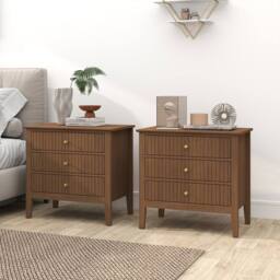Melody Maison Pair Of Large 3 Drawer Bedside Tables - Hales Dark Wood Range in Brown - thumbnail 2