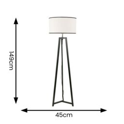 ValueLights Lottie Black Wood Tripod Floor Lamp with Linen Black Trim Drum Shade & LED Bulb - thumbnail 4