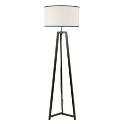 ValueLights Lottie Black Wood Tripod Floor Lamp with Linen Black Trim Drum Shade & LED Bulb - thumbnail 2