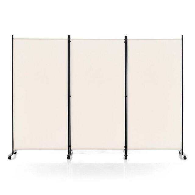 SPETLEK 3 Panel Room Divider on Wheels Rolling Privacy Screens Portable in White - Size: 0.6m2 - image 1