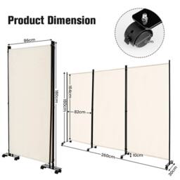SPETLEK 3 Panel Room Divider on Wheels Rolling Privacy Screens Portable in White - Size: 0.6m2 - thumbnail 2