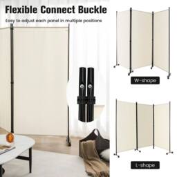 SPETLEK 3 Panel Room Divider on Wheels Rolling Privacy Screens Portable in White - Size: 0.6m2 - thumbnail 4