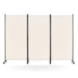 SPETLEK 3 Panel Room Divider on Wheels Rolling Privacy Screens Portable in White - Size: 0.6m2