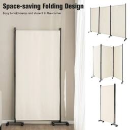 SPETLEK 3 Panel Room Divider on Wheels Rolling Privacy Screens Portable in White - Size: 0.6m2 - thumbnail 5