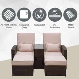 OUTSUNNY Outdoor Garden Rattan Sofa Lounger Recliner Wicker Patio Furniture Set in Brown - thumbnail 4