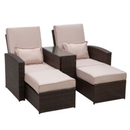 OUTSUNNY Outdoor Garden Rattan Sofa Lounger Recliner Wicker Patio Furniture Set in Brown - thumbnail 2