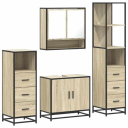 Berkfield Home 4¬†Piece Bathroom Furniture Set¬†Sonoma Oak Engineered Wood in Brown - thumbnail 2