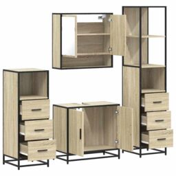 Berkfield Home 4¬†Piece Bathroom Furniture Set¬†Sonoma Oak Engineered Wood in Brown - thumbnail 6