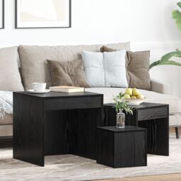 Berkfield Home Coffee Tables 3 pcs Black oak 45 x 45 x 45 cm Engineered wood - thumbnail 1