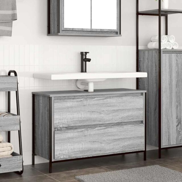 Berkfield Home Bathroom Basin Cabinet with Drawers Grey Sonoma 90x34.5x60 cm - image 1