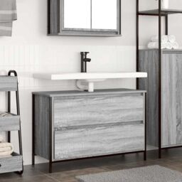 Berkfield Home Bathroom Basin Cabinet with Drawers Grey Sonoma 90x34.5x60 cm - thumbnail 1