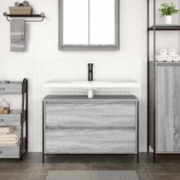 Berkfield Home Bathroom Basin Cabinet with Drawers Grey Sonoma 90x34.5x60 cm - thumbnail 3