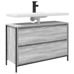 Berkfield Home Bathroom Basin Cabinet with Drawers Grey Sonoma 90x34.5x60 cm - thumbnail 4