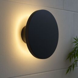 CGC Lighting Black Round LED Outdoor Indoor Wall Light IP65 Back Lit Halo Polycarbonate Coastal