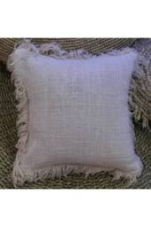 KDMD Linen Cushion Cover 45x45cm with Fringe - Soft, Durable, Stylish Decor in Cream - Size: 45x45 cm - thumbnail 2