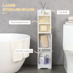 Kleankin Freestanding Bathroom Storage Unit with Adjustable Shelf, White - thumbnail 4