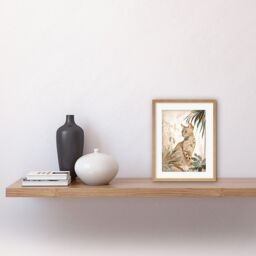 "Artery8 Wall Art Print Savannah Cat with Colourful Fur Pattern in Nature Modern Watercolour Artwork Framed 9X7 Inch in Beige - Size: W7"" x H9""" - thumbnail 2
