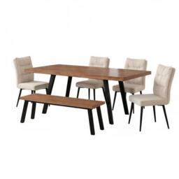 FURNITURE ONE 6-Piece Dining Set, Expandable Dining Table with 4 Chairs & Bench in Beige - Size: 6 Person - thumbnail 2