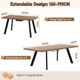 FURNITURE ONE 6-Piece Dining Set, Expandable Dining Table with 4 Chairs & Bench in Beige - Size: 6 Person - thumbnail 9