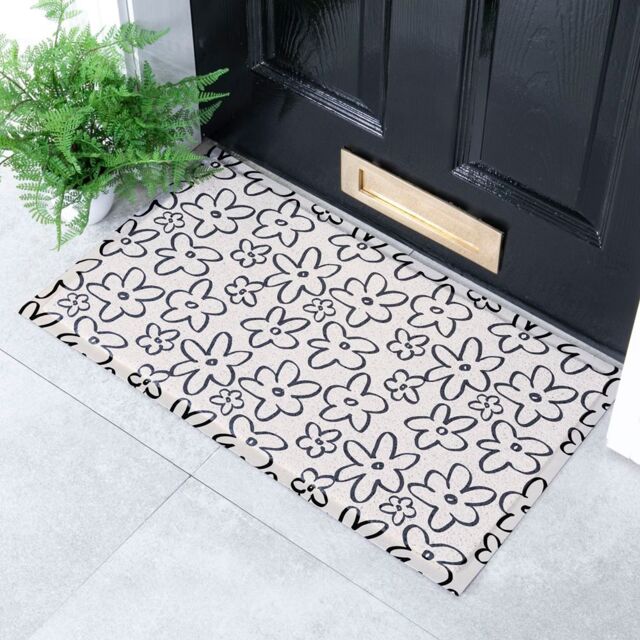 Artsy Mats Flower Lines Indoor & Outdoor Doormat - 70x40cm in White - Size: 40 cm x 70 cm - image 1