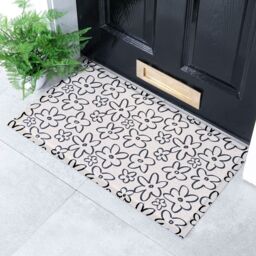 Artsy Mats Flower Lines Indoor & Outdoor Doormat - 70x40cm in White - Size: 40 cm x 70 cm