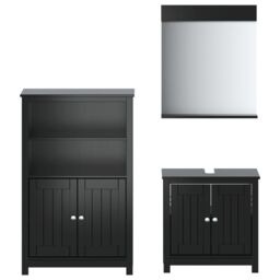 Berkfield Home 3 Piece Bathroom Furniture Set BERG Black Solid Wood Pine - thumbnail 2