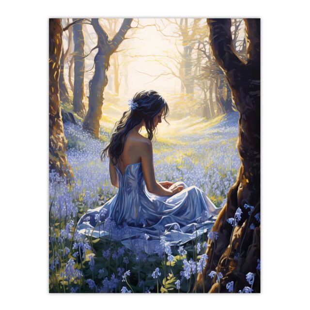 "Artery8 Blue Belle In Bluebell Wood In Floral Forest Landscape Artwork Unframed Wall Art Print Poster Home Decor Premium - Size: W12"" x H16""" - image 1
