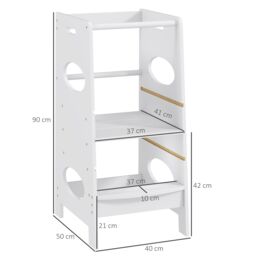 HOMCOM Toddler Step Stool Kids Adjustable Standing Tower with Safety Rail in Grey - thumbnail 3