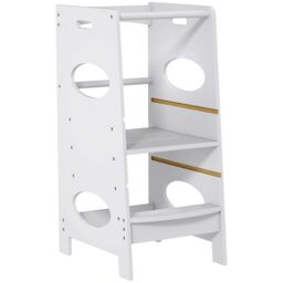 HOMCOM Toddler Step Stool Kids Adjustable Standing Tower with Safety Rail in Grey - thumbnail 2