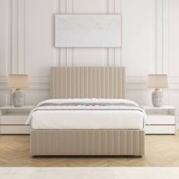"BSSPOKE Emma Divan Bed Plush Velvet 24""Headboard & 2Drawers Same Side Mattress in Cream - Size: Small Double" - thumbnail 2