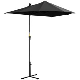 OUTSUNNY 2m Half Garden Parasol Market Umbrella w/ Crank Handle, Base in Black - thumbnail 2
