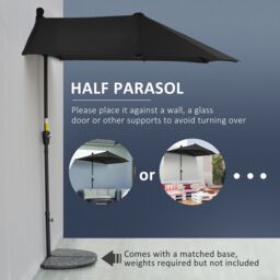 OUTSUNNY 2m Half Garden Parasol Market Umbrella w/ Crank Handle, Base in Black - thumbnail 4