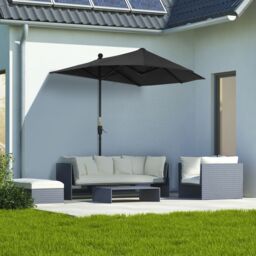 OUTSUNNY 2m Half Garden Parasol Market Umbrella w/ Crank Handle, Base in Black - thumbnail 1