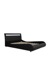 SlumberWorx Orion LED Lights Headboard Gaming Style Faux Leather Bed Frame w 20cm Deep Pocket Comfort Foam Mattress in Black - Size: Double - thumbnail 2