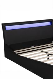SlumberWorx Orion LED Lights Headboard Gaming Style Faux Leather Bed Frame w 20cm Deep Pocket Comfort Foam Mattress in Black - Size: Double - thumbnail 5