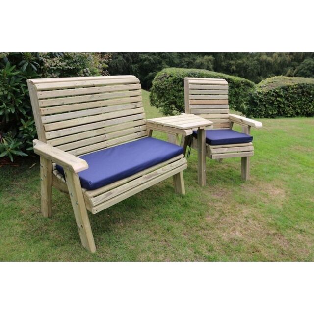 Churnet Valley Garden Furniture Ltd Ergonomic Trio Bench & Chair Set with Attached Tray - Fully Assembled in Brown - image 1