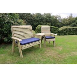Churnet Valley Garden Furniture Ltd Ergonomic Trio Bench & Chair Set with Attached Tray - Fully Assembled in Brown - thumbnail 4