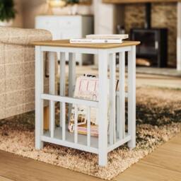 VOGREX Cream Linen Oak Veneer Magazine Side Table Fully Assembled - thumbnail 4