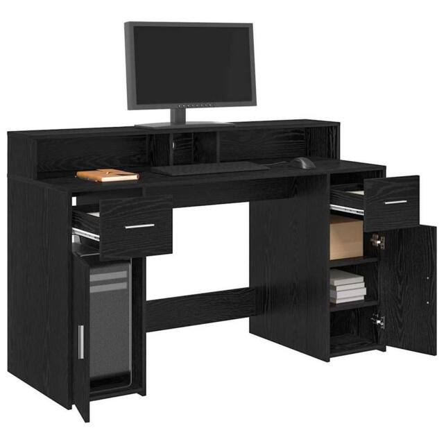 Berkfield Home Stylish Desk Black Oak 140x55x91 cm Engineered Wood - Size: 140 x 55 x 91 cm - image 1